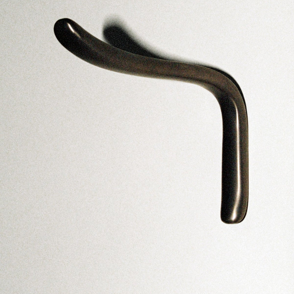 L shaped hook in dark brass.