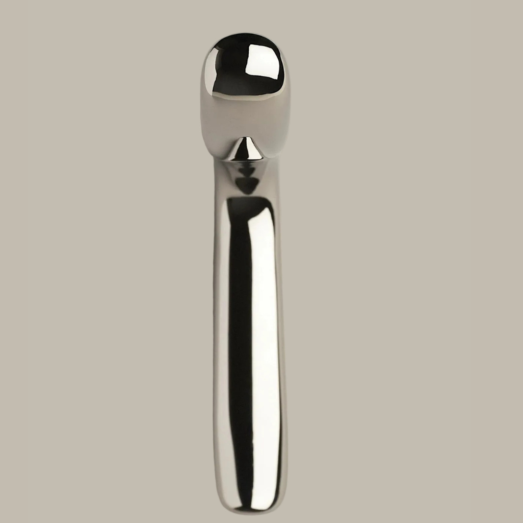 L shaped hook in polished nickel, front view.