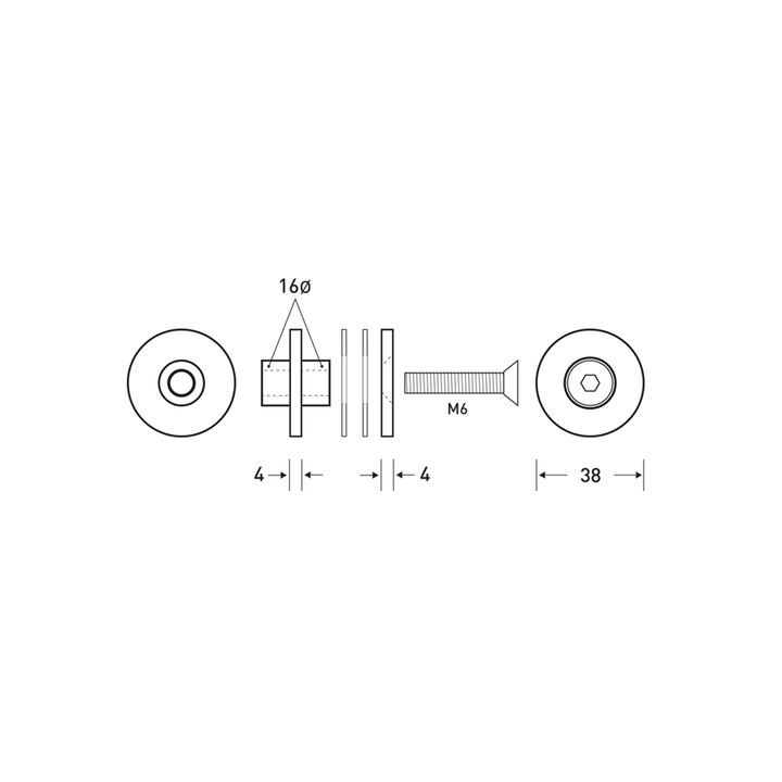 A drawing of a Halliday Baillie HB 533 Glass Fixing Kit screw and thread.