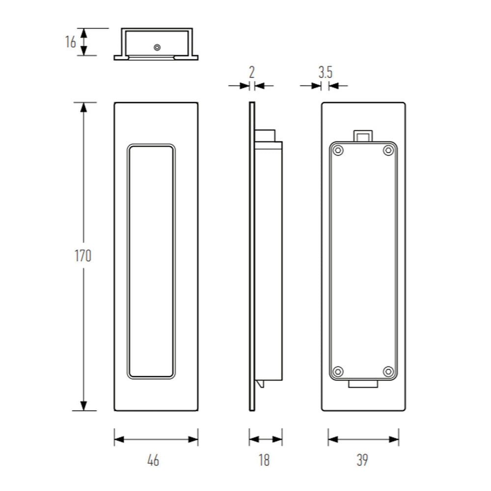 A drawing of a Halliday Baillie HB 675 Bi-Fold Flush Pull and an HB 675 Bi-Fold Flush Pull.