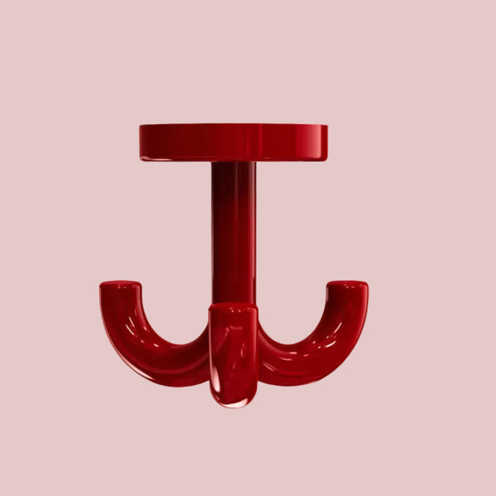 Red under counter hook on a white background