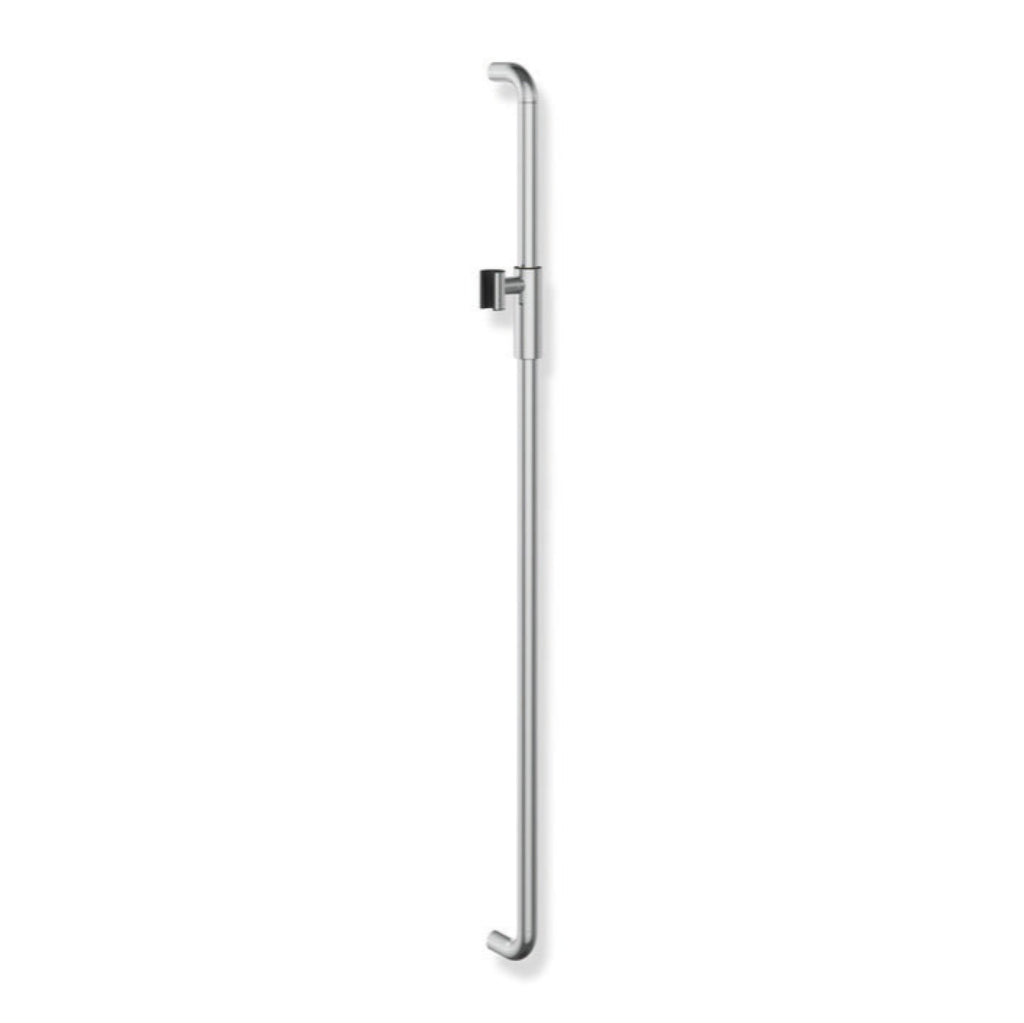 Black Hewi 480 shower rail with a magnetic shower head holder, a vertical wall bar.
