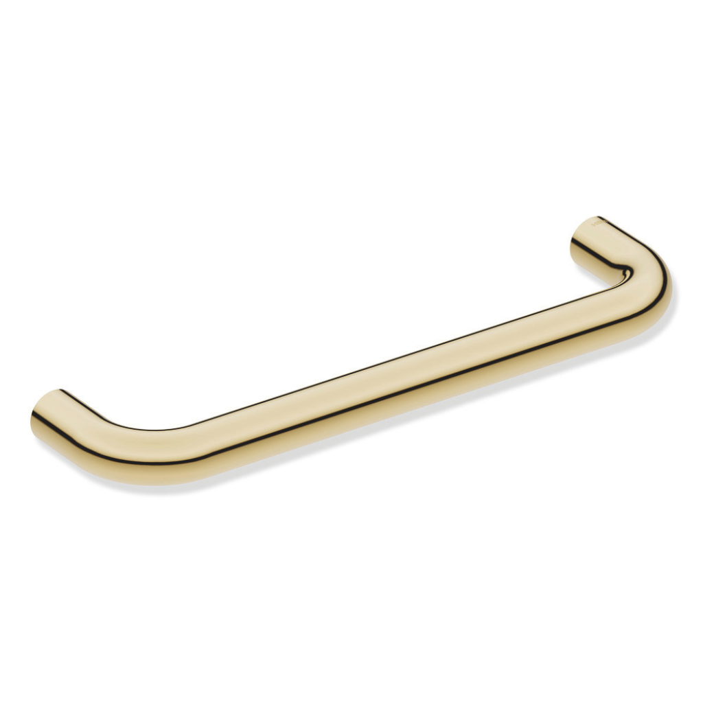 Brass Hewi 480 support rail on a green wall.