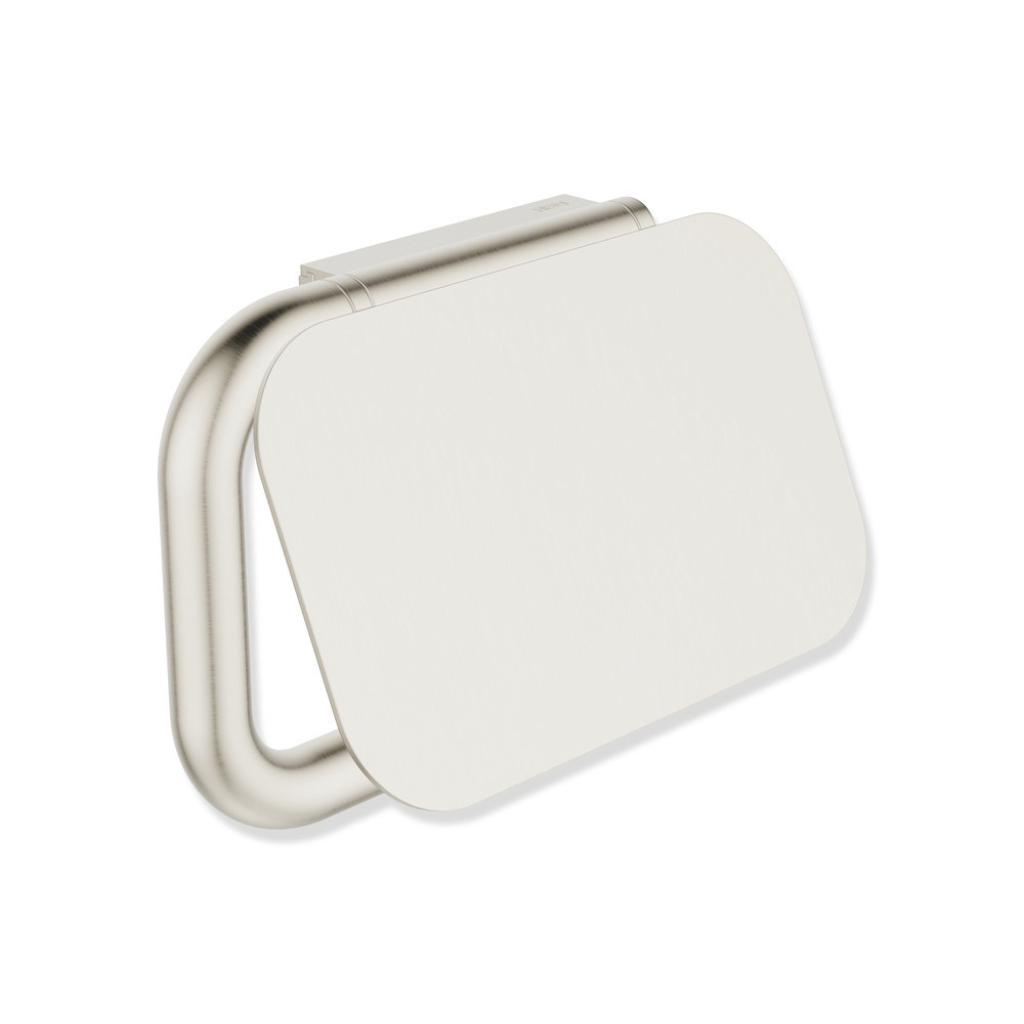 Anthracite grey Hewi 480 toilet roll holder with a hinged lid.