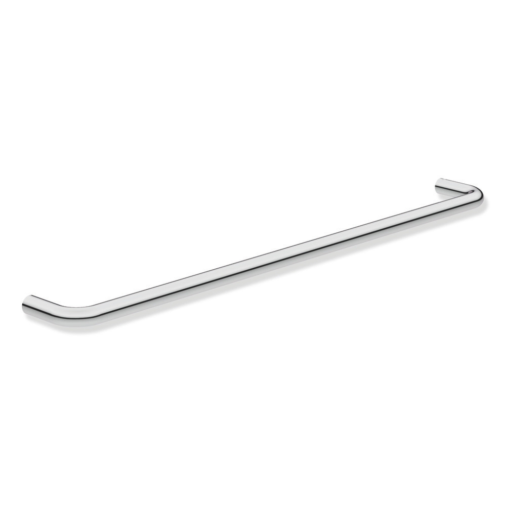 Satin nickel Hewi 480 towel rail, a straight single bar on two wall posts.
