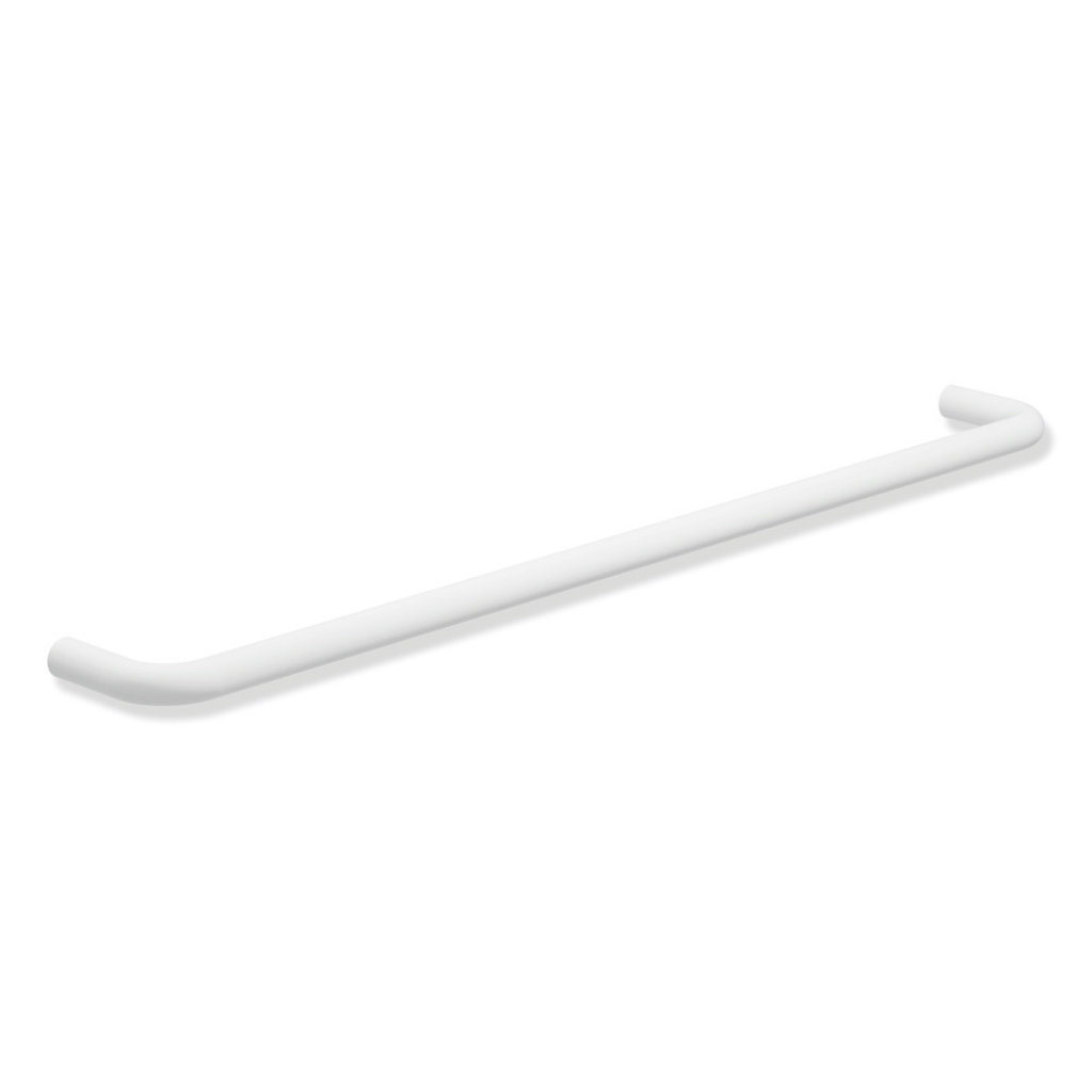Gunmetal Hewi 480 towel rail, a straight single bar on two wall posts.