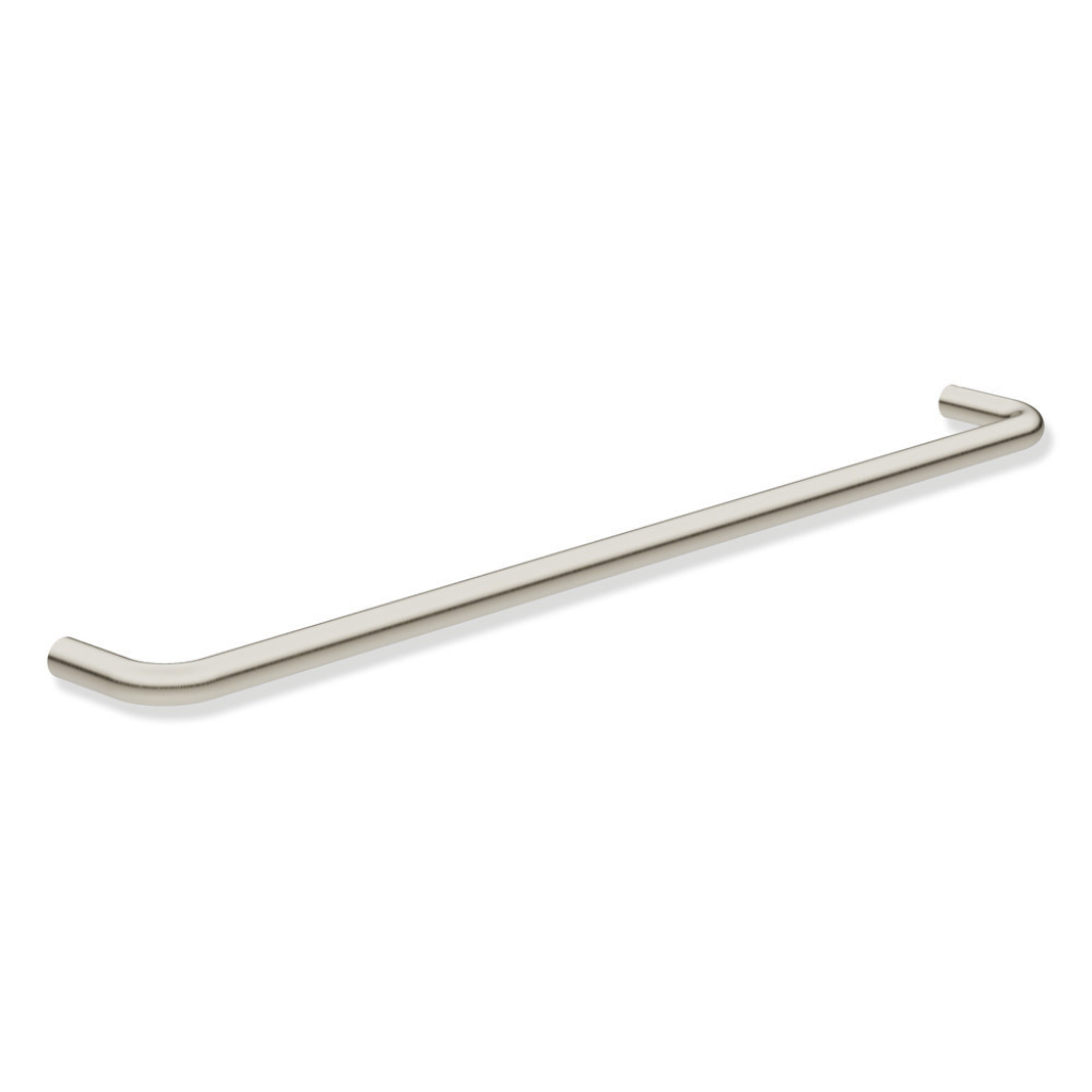 Polished brass Hewi 480 towel rail, a straight single bar on two wall posts.
