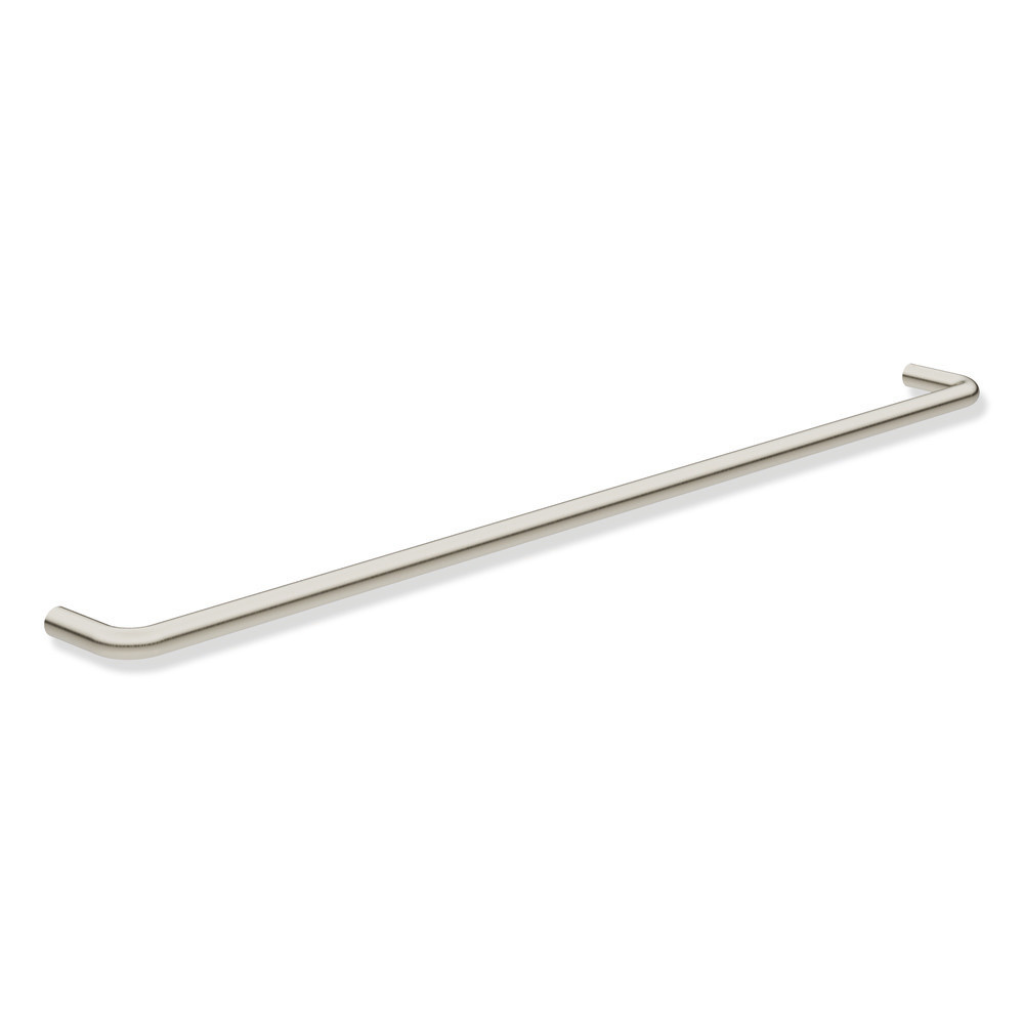 Polished brass Hewi 480 towel rail, a straight single bar on two wall posts.