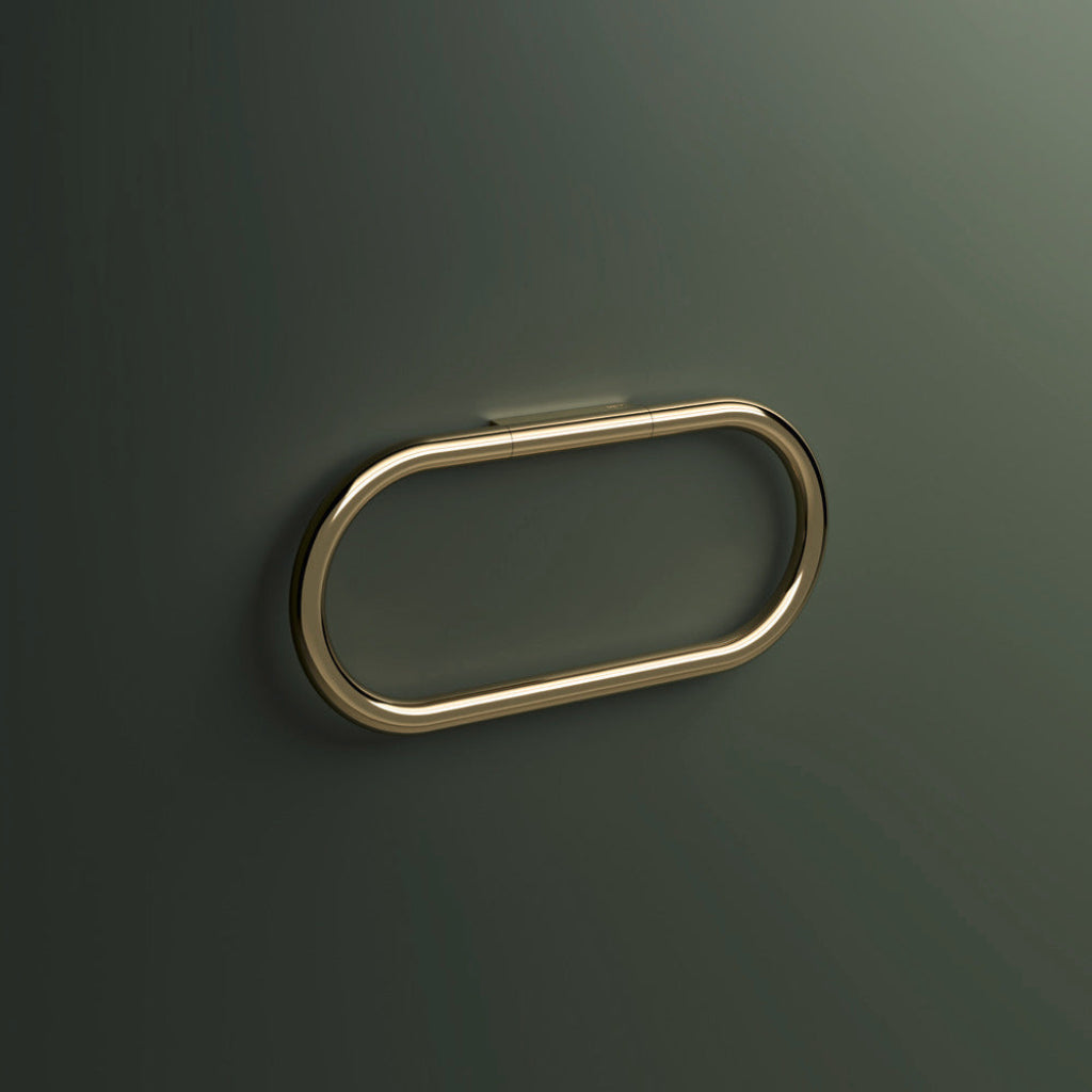 Bronze Hewi 480 towel ring, an oval loop on a green wall.
