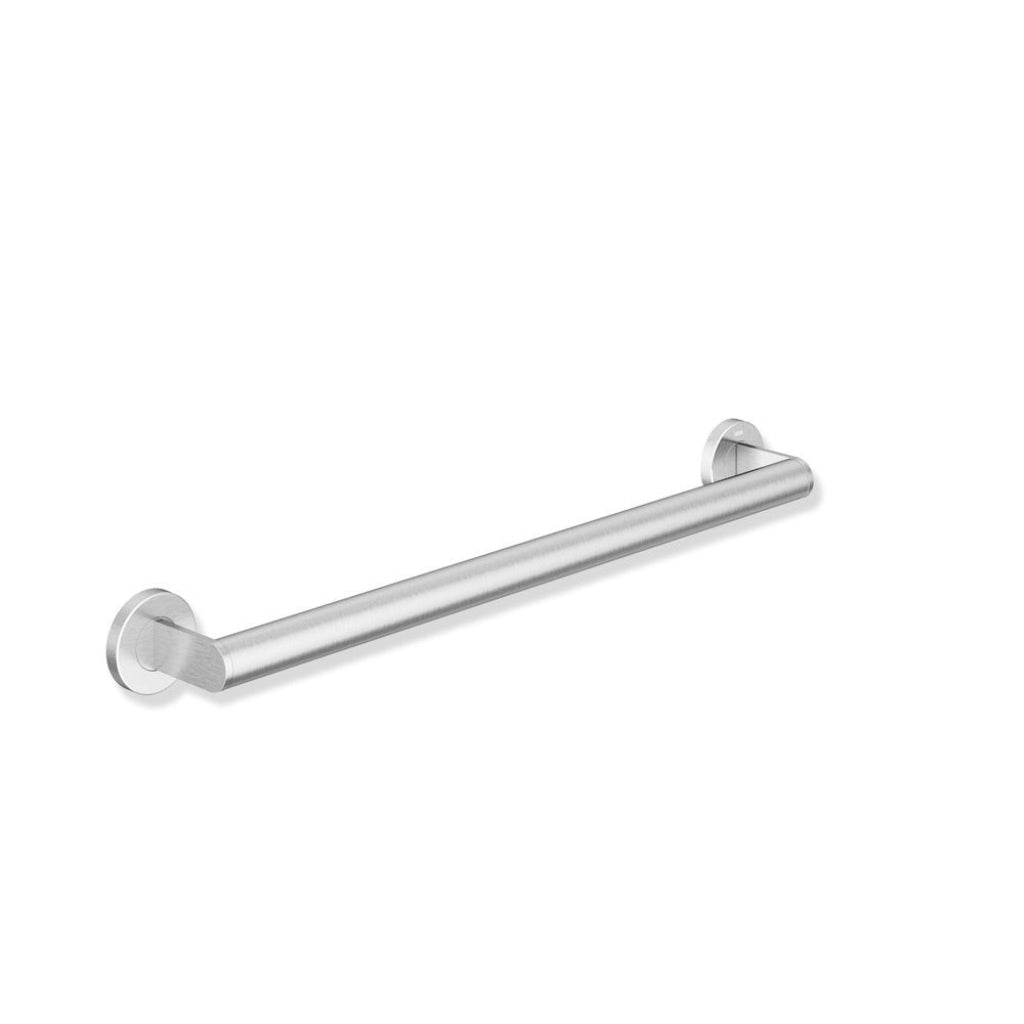 Satin nickel Hewi 900 ADA grab bar support rail, a straight round bar with wall flanges.