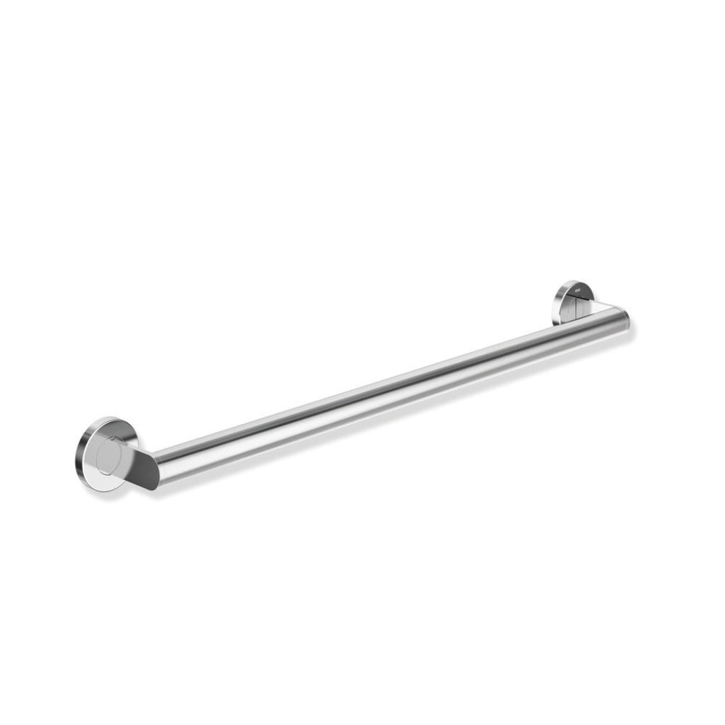 Satin nickel Hewi 900 ADA grab bar support rail, a straight round bar with wall flanges.