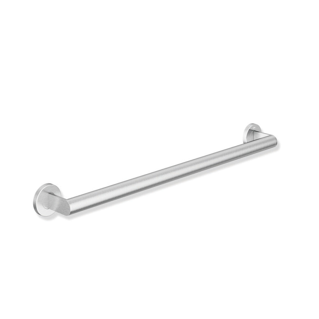 Polished brass Hewi 900 ADA grab bar support rail, a straight round bar with wall flanges.