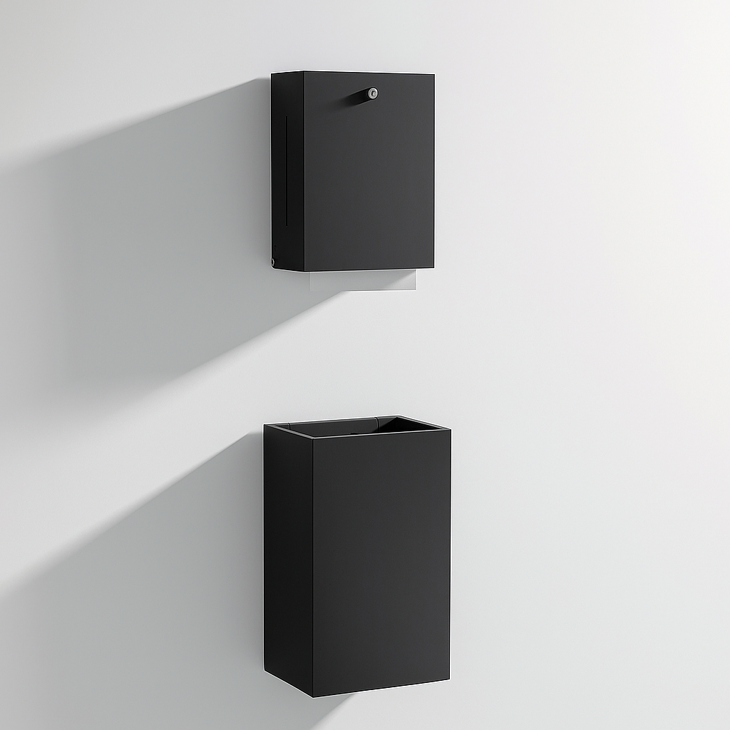 Sleek stainless steel paper towel dispenser with minimalist design. Durable, hygienic, and ideal for modern washrooms.