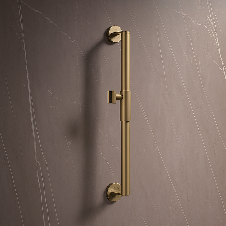 Gold handle on a brown marble wall