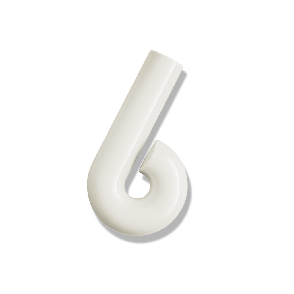 Cream Hewi house numeral 6, a rounded sans-serif number for wall mounting.
