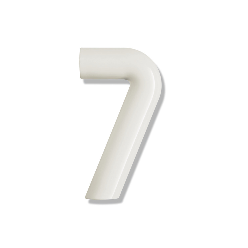 Cream Hewi house numeral 7, a rounded sans-serif number for wall mounting.