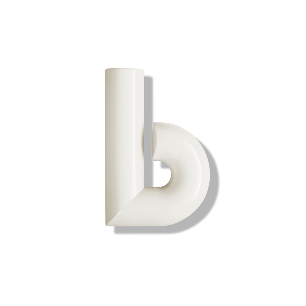 Cream Hewi house letter b, a rounded sans-serif character for wall mounting.
