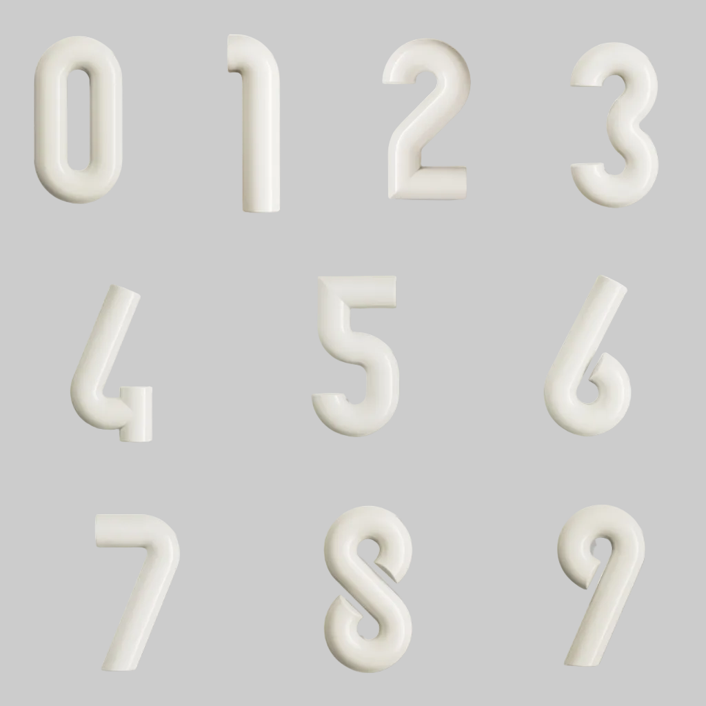 Full set of Hewi house numerals 0 to 9 in cream, rounded sans-serif numbers.