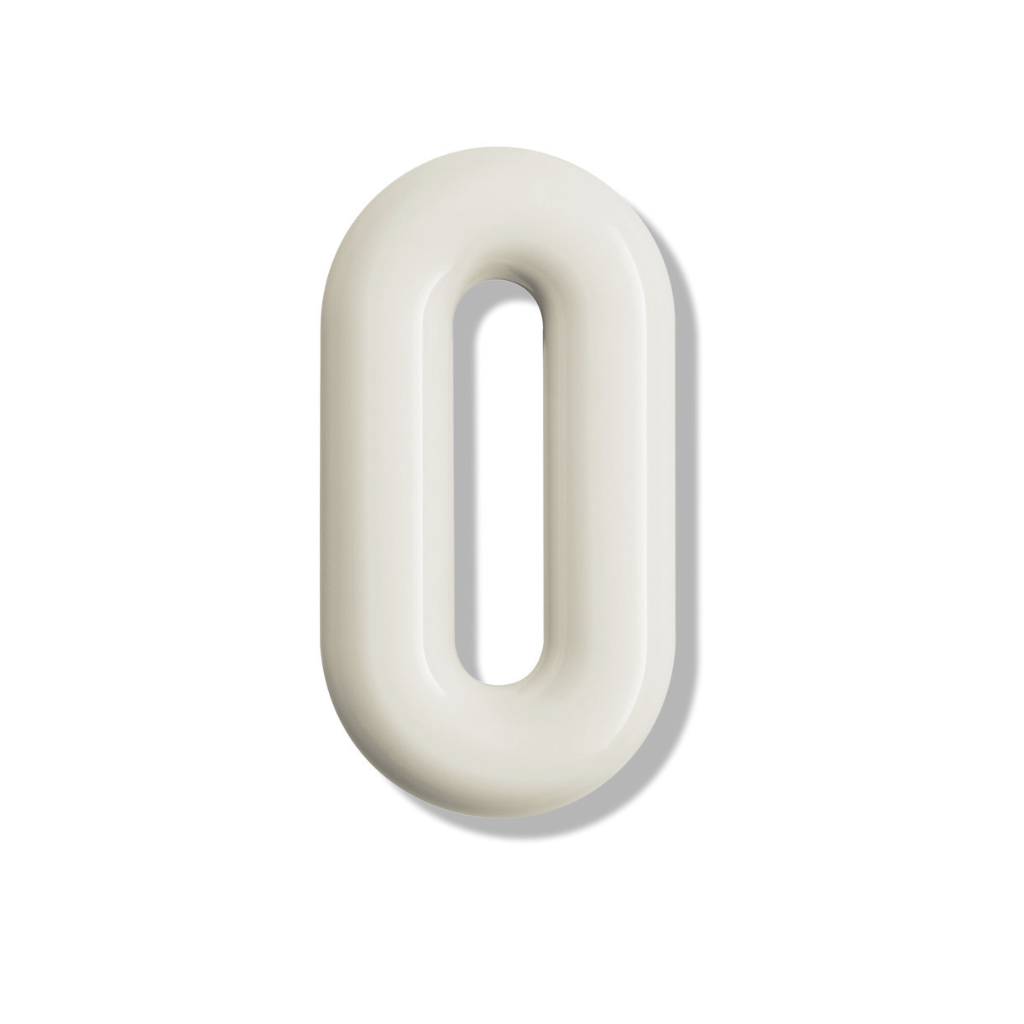 Cream Hewi house numeral 0, a rounded sans-serif number for wall mounting.