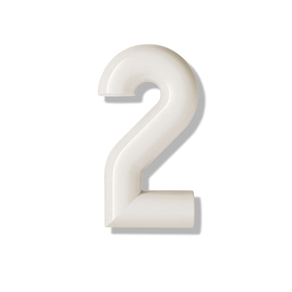 Cream Hewi house numeral 2, a rounded sans-serif number for wall mounting.