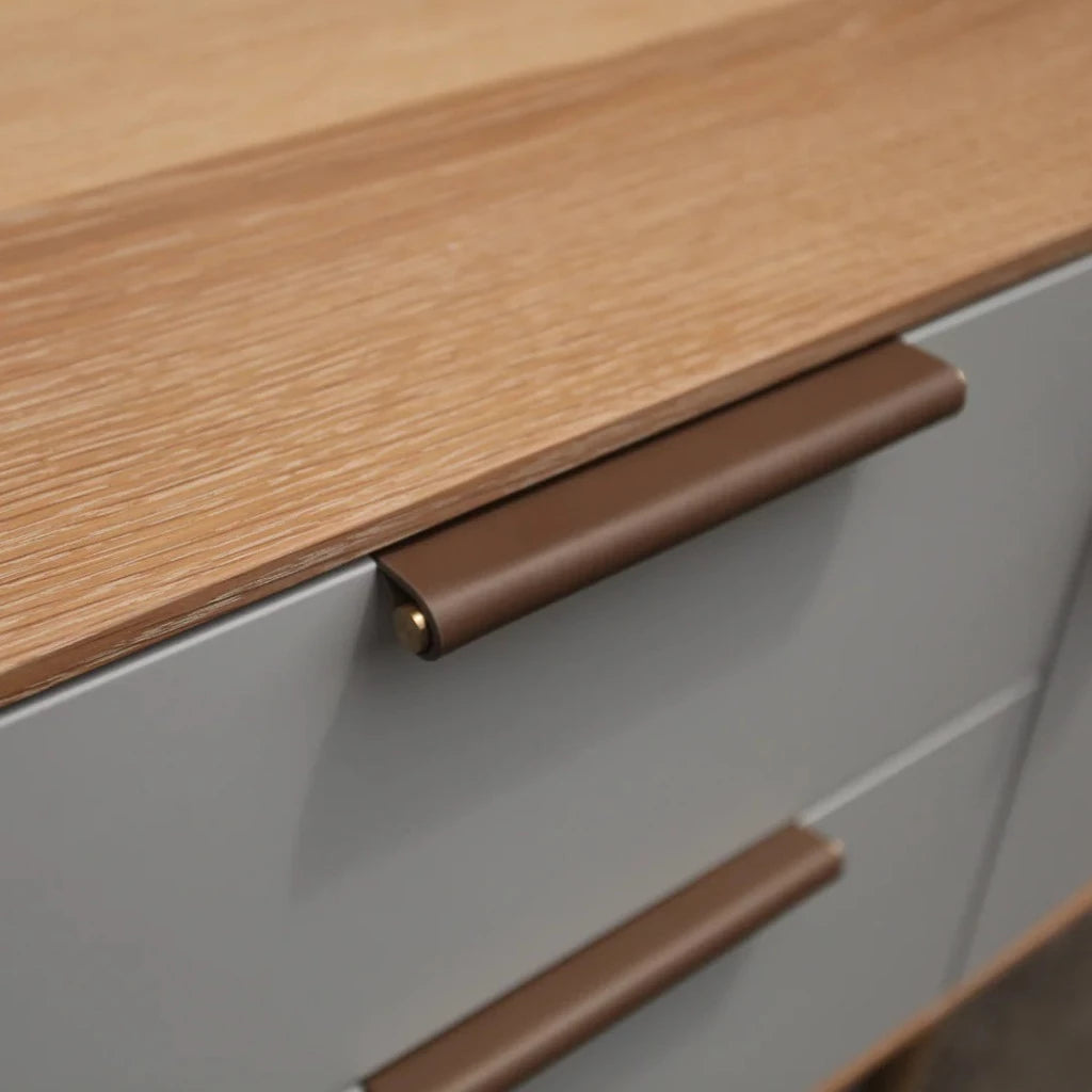 EP01 Leather Edge Pull: Satin Brass Core, Cabinet Hardware