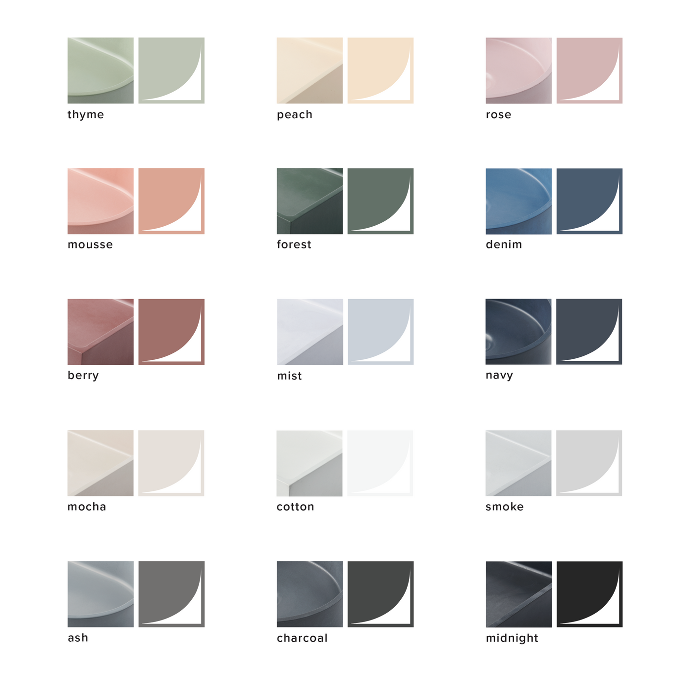 A bunch of different shades of different colors of the Jeker Basin by mudd. concrete.