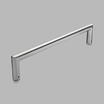 A d line Knud Mitred Pull Handle in stainless steel on a gray background.