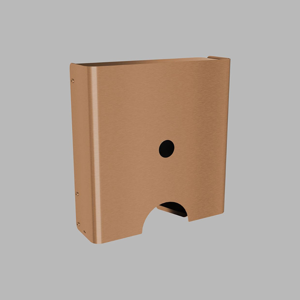 PVD copper d line Knud paper towel dispenser, a wall-mounted box with an open base.
