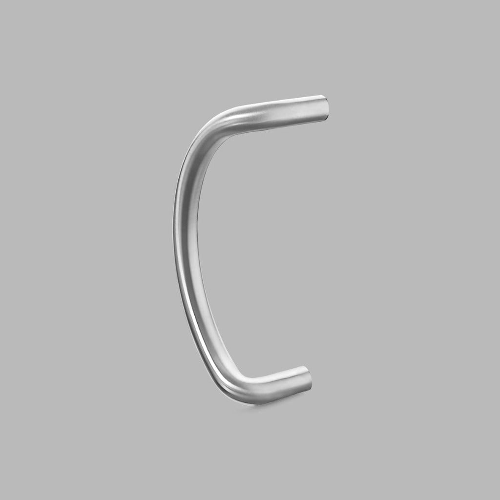 knud curved door pull in satin stainless steel