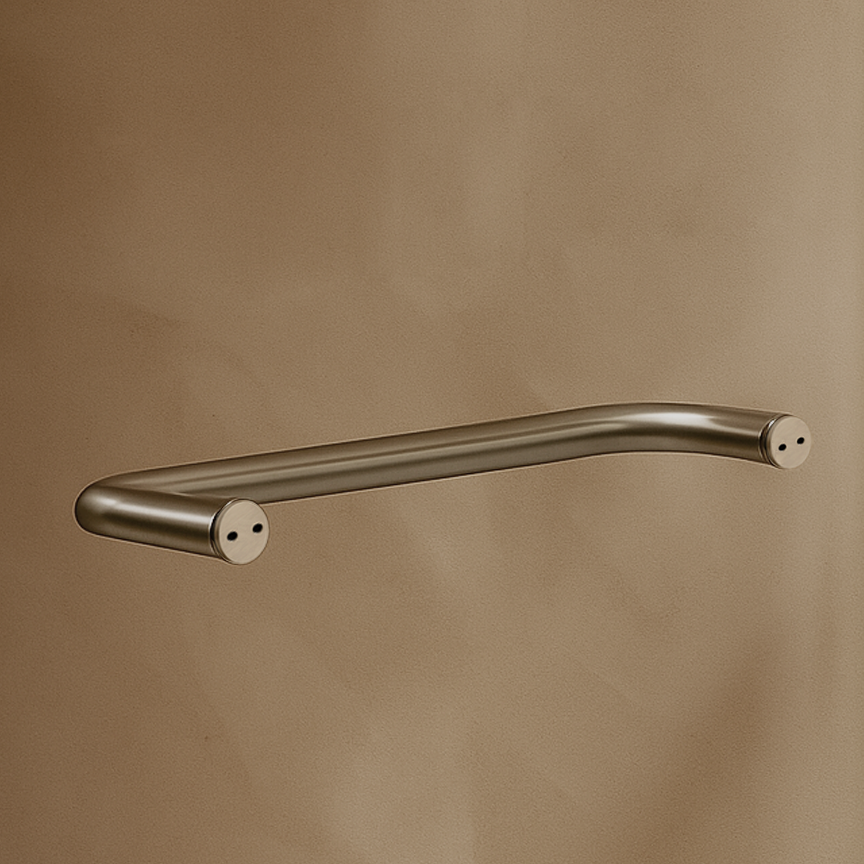 Satin stainless steel d line Knud pull handle, a long bar on offset stand-off legs.