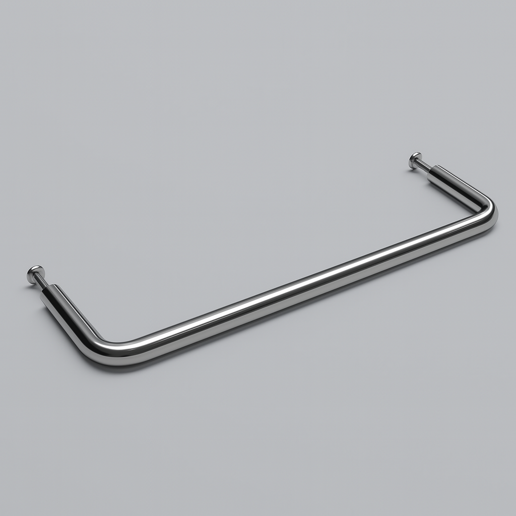 Satin stainless steel d line Knud pull handle, a long bar on offset legs.