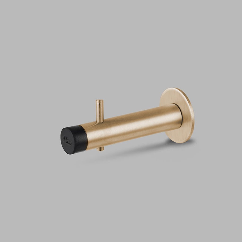 d line Knud wall door stop with coat pin hook in PVD Brass