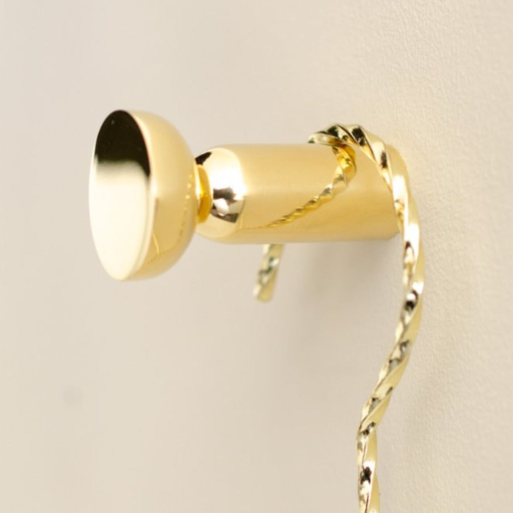 Round hook in polished brass mounted on wall