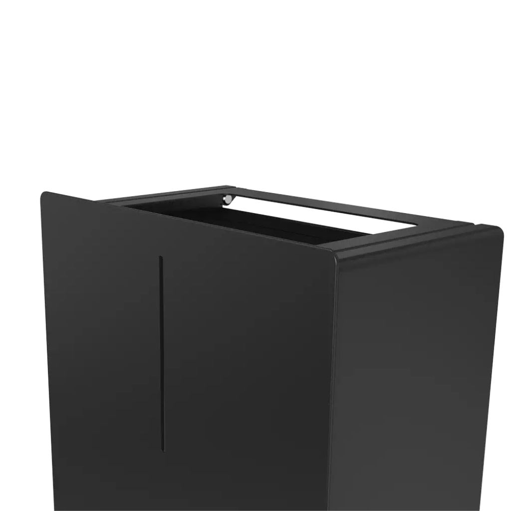 Black Dan Dryer LOKI 30L waste bin, seen open at an angle.