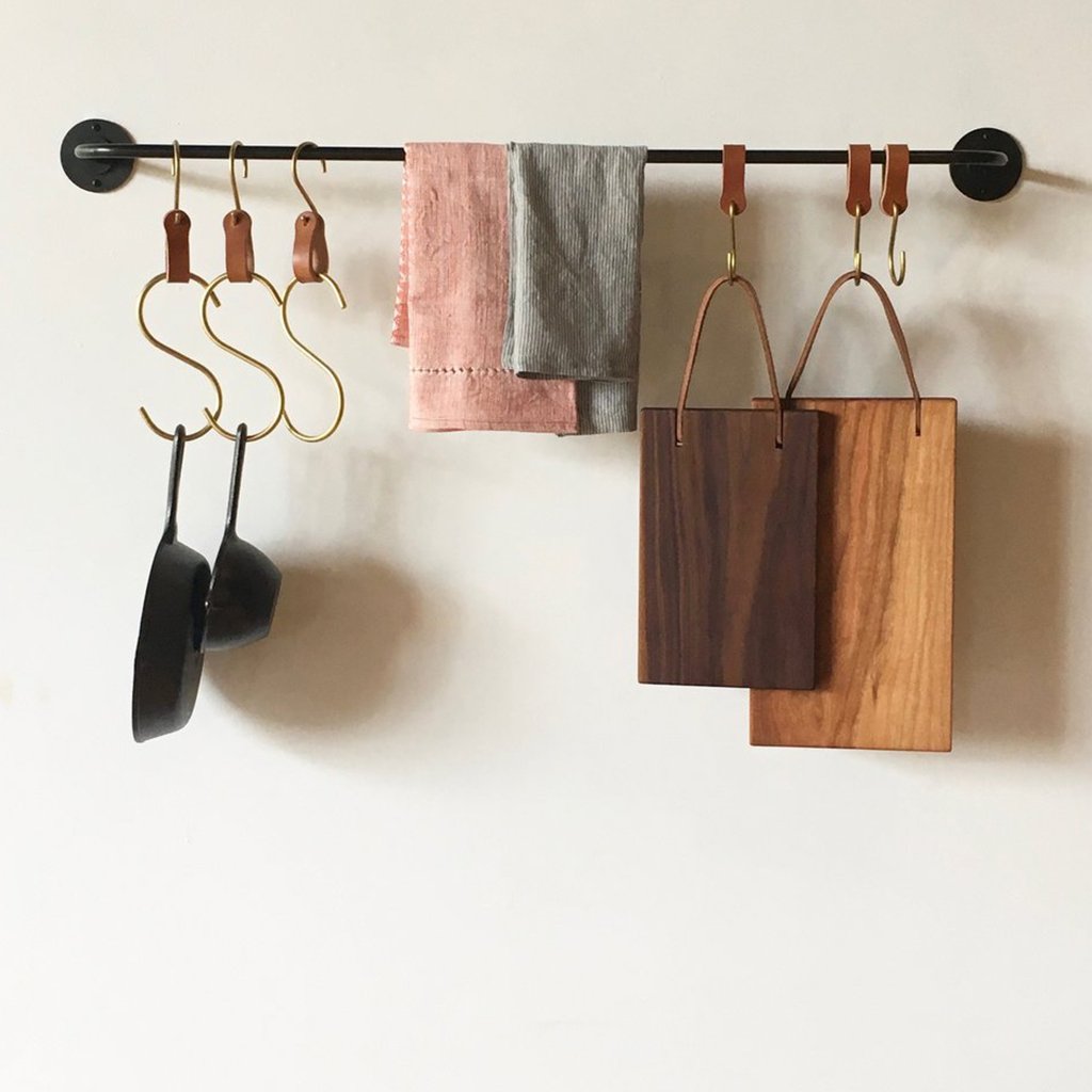 Leather and brass hooks