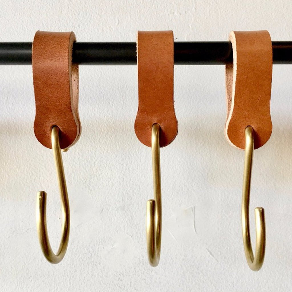 Leather and brass hooks