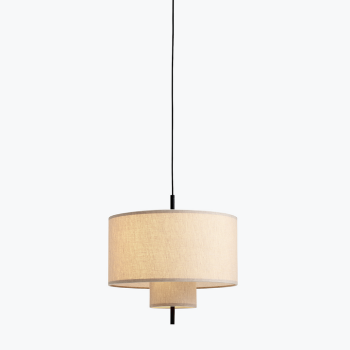 A small, round, tiered pendant lamp hung from ceiling