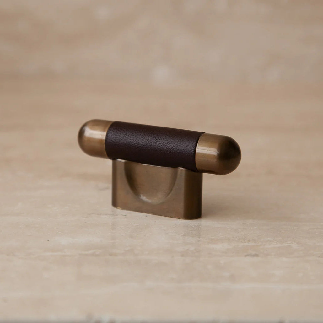 Mineral Leather Wrapped Metal Knob