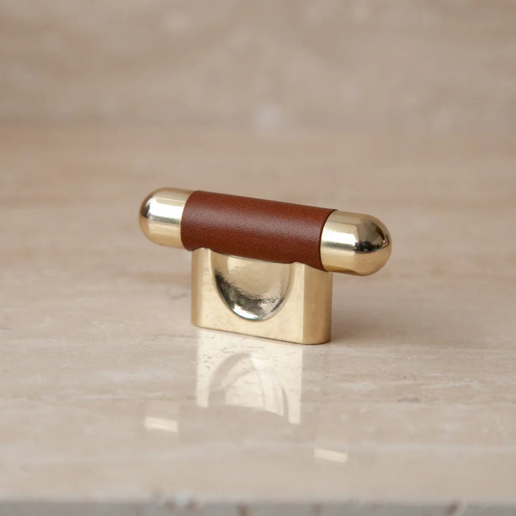 Mineral Leather Wrapped Metal Knob