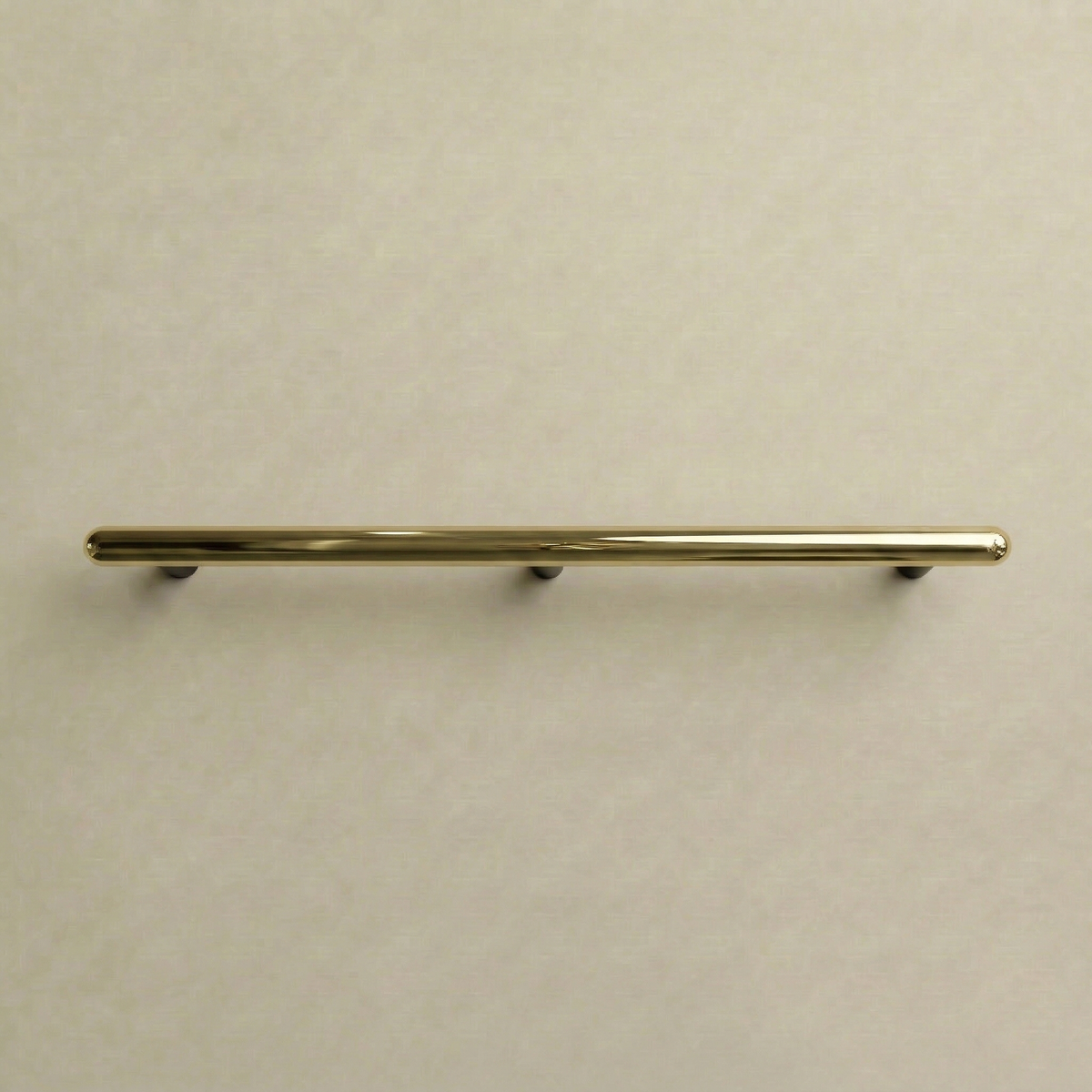 Brass Chapman & Bose Mineral metal appliance bar pull, a long round bar on posts.