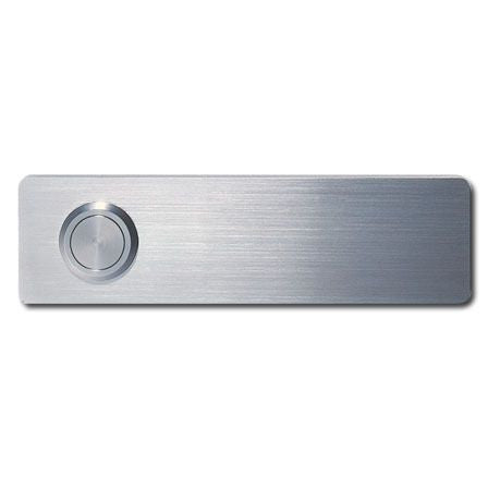 modern brushed stainless doorbell. Small and rectangular in shape.