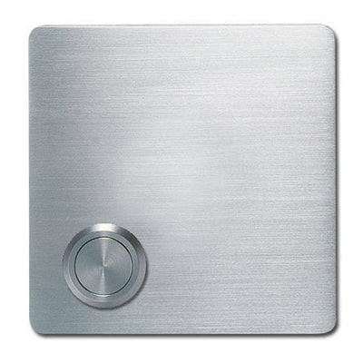 Modern Doorbell in Stainless Steel. A square shape with offset button.