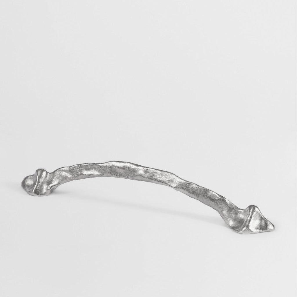 Satin Nickel Mi & Gei Forme No. 41 large cabinet pull, a sculptural cast brass bar.