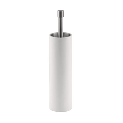 A white corian and stainless steel toilet brush by Formani
