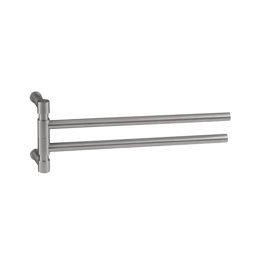 Two Formani ONE by Piet Boon Towel Bar Swivel in stainless steel on a white background.