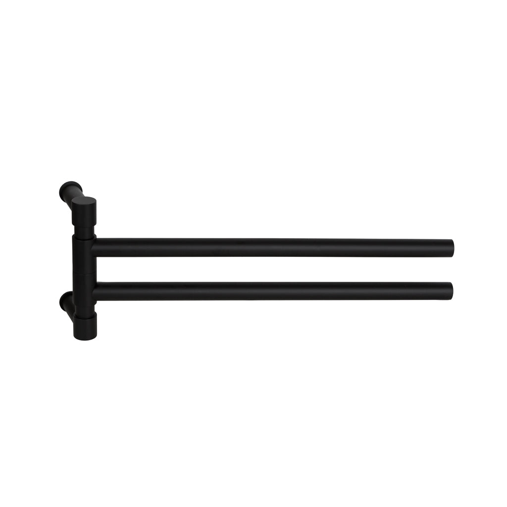 A pair of Formani ONE by Piet Boon Towel Bar Swivels in black on a white background.