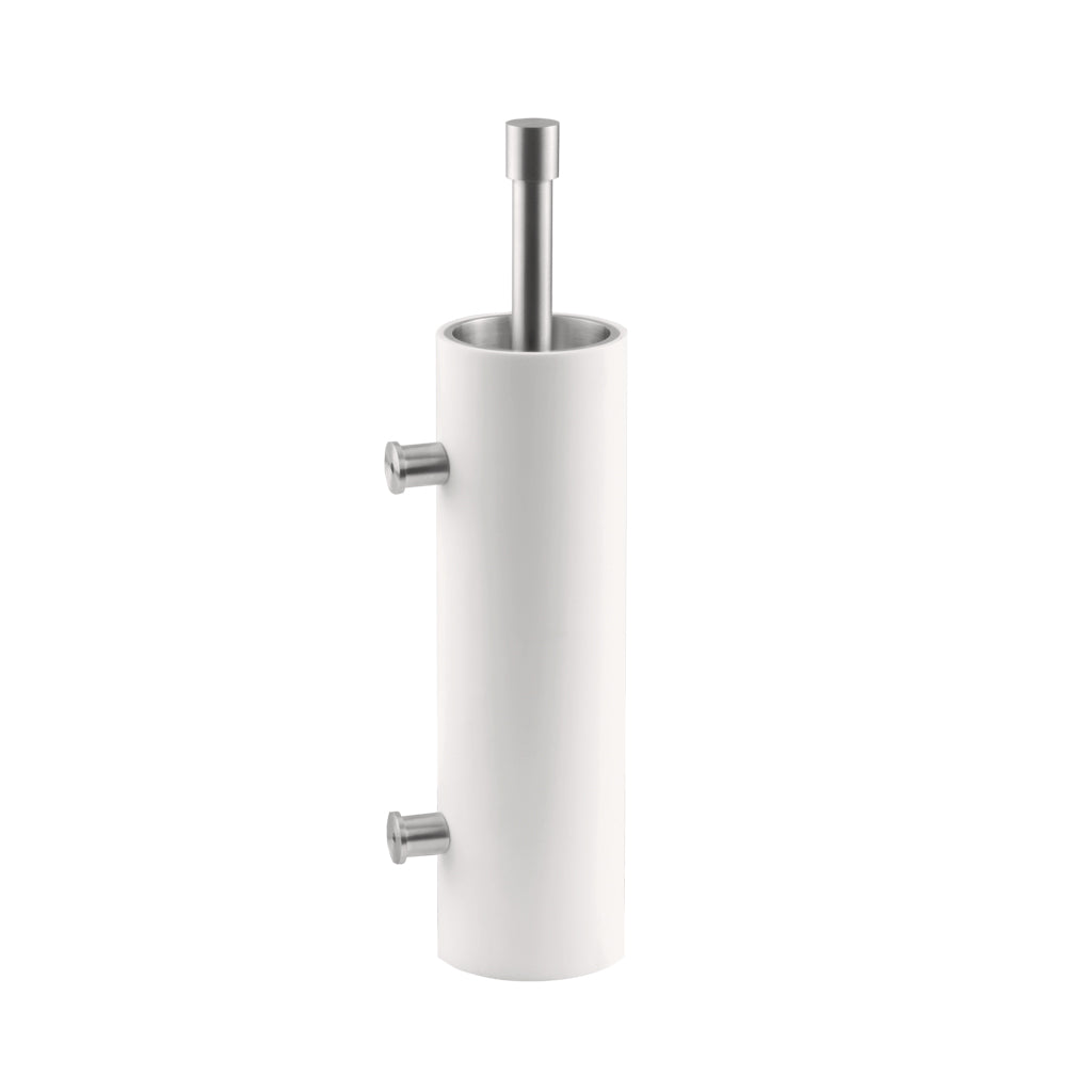 a white ONE by Piet Boon Wall Mounted Toilet Brush Holder with two silver handles by Formani.