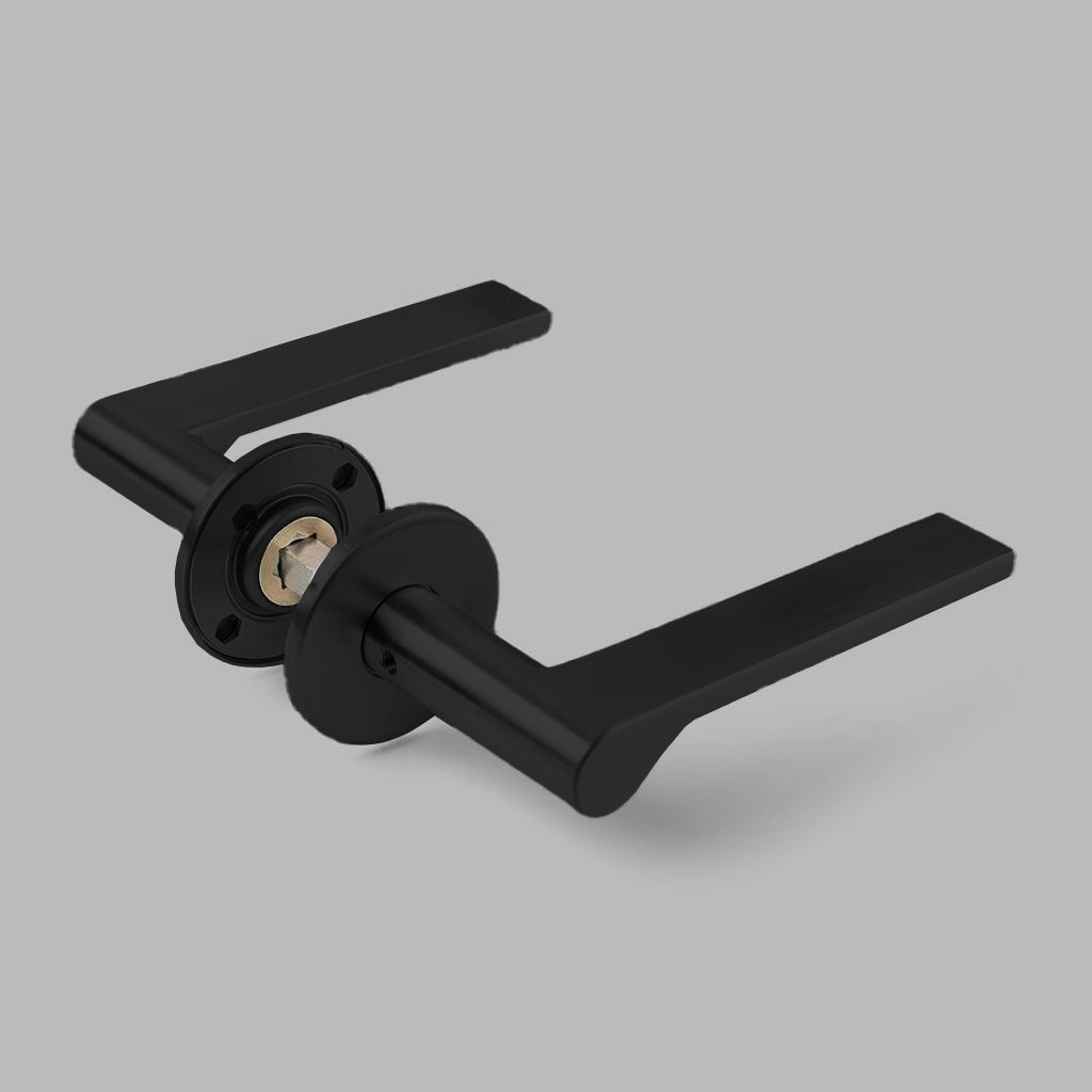 A d line ONEN Lever black door handle on a gray background.