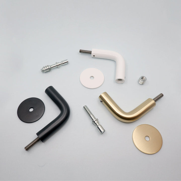 Orla Handrail Bracket in satin brass, matte black, and gloss white,made by CASSON Hardware