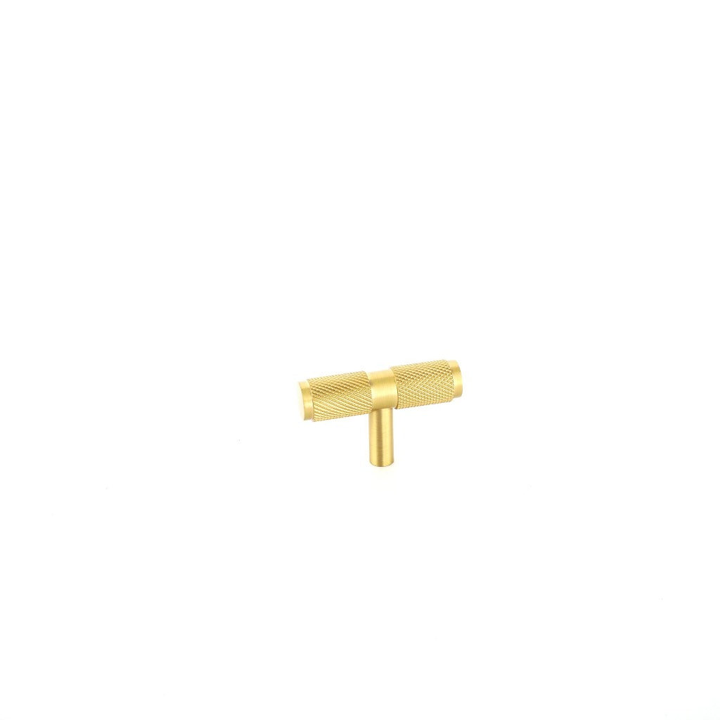 Phatom Knurled T-Bar Pull made from solid brass in satin silver, matte black and satin brass finishes.